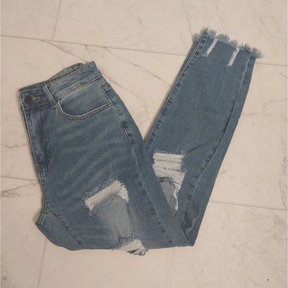 Distressed Raw Hem Skinny Ankle Blue Jeans - Unbranded Women's  Sz 8 - Picture 3 of 9